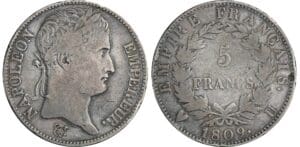 5 francs Napoléon revers empire - 1809 U (Turin)