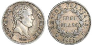 1/2 franc Napoléon revers empire - 1809 U (Turin)