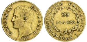 20 francs Napoléon Ier - calendrier grégorien 1806 I (Limoges) 20 francs Napoléon Ier - calendrier grégorien 1806 I (Limoges)