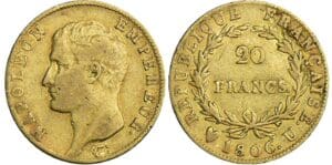 20 francs Napoléon Ier - calendrier grégorien 1806 U (Turin) 20 francs Napoléon Ier - calendrier grégorien 1806 U (Turin)