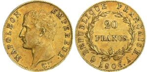20 francs Napoléon Ier - calendrier grégorien 1806 A (Paris) 20 francs Napoléon Ier - calendrier grégorien 1806 A (Paris)