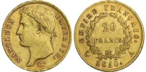 20 francs Napoléon revers empire - 1810 A (Paris) petit coq