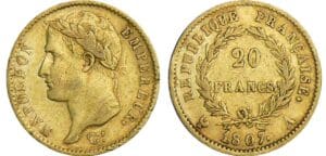 20 francs Napoléon revers république - 1807 A (Paris)