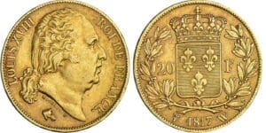 20 francs Louis XVIII au buste nu - 1817 W (Lille)