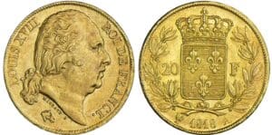 20 francs Louis XVIII au buste nu - 1818 A (Paris)