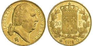 20 francs Louis XVIII au buste nu - 1818 Q (Perpignan)