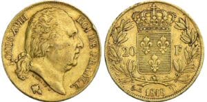 20 francs Louis XVIII au buste nu - 1818 T (Nantes)