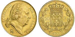 20 francs Louis XVIII au buste nu - 1818 W (Lille)