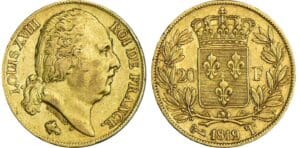 20 francs Louis XVIII au buste nu - 1819 T (Nantes)