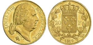 20 francs Louis XVIII au buste nu - 1819 W (Lille)
