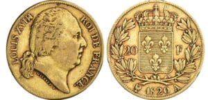 20 francs Louis XVIII au buste nu - 1820 A (Paris) sans le cheval sous le buste
