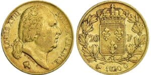 20 francs Louis XVIII au buste nu - 1820 Q (Perpignan)