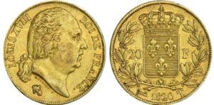 20 francs Louis XVIII au buste nu - 1820 T (Nantes)