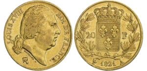 20 francs Louis XVIII au buste nu - 1821 A (Paris)