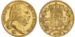 20 francs Louis XVIII au buste nu - 1822 A (Paris)