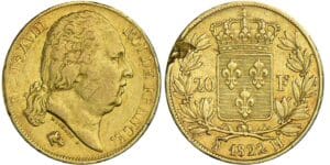 20 francs Louis XVIII au buste nu - 1822 H (La Rochelle)