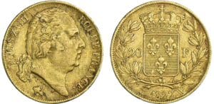 20 francs Louis XVIII au buste nu - 1822 W (Lille)