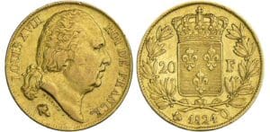 20 francs Louis XVIII au buste nu - 1824 Q (Perpignan)