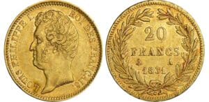 20 francs Louis-Philippe Ier - tête nue - tranche en relief - 1831 A (Paris) 20 francs Louis-Philippe Ier - tête nue - tranche en relief - 1831 A (Paris)