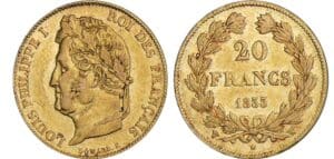 20 francs Louis-Philippe Ier - tête laurée - 1833 W (Lille) 20 francs Louis-Philippe Ier - tête laurée - 1833 W (Lille)