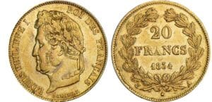 20 francs Louis-Philippe Ier - tête laurée - 1834 A (Paris) 20 francs Louis-Philippe Ier - tête laurée - 1834 A (Paris)