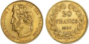 20 francs Louis-Philippe Ier - tête laurée - 1834 L (Bayonne) 20 francs Louis-Philippe Ier - tête laurée - 1834 L (Bayonne)