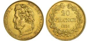 20 francs Louis-Philippe Ier - tête laurée - 1834 B (Rouen) 20 francs Louis-Philippe Ier - tête laurée - 1834 B (Rouen)