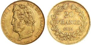 20 francs Louis-Philippe Ier - tête laurée - 1834 W (Lille) 20 francs Louis-Philippe Ier - tête laurée - 1834 W (Lille)