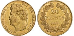 20 francs Louis-Philippe Ier - tête laurée - 1835 W (Lille) 20 francs Louis-Philippe Ier - tête laurée - 1835 W (Lille)