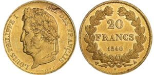 20 francs Louis-Philippe Ier - tête laurée - 1840 A (Paris) 20 francs Louis-Philippe Ier - tête laurée - 1840 A (Paris)