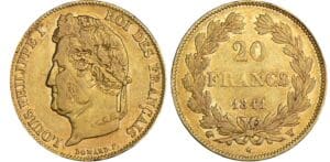 20 francs Louis-Philippe Ier - tête laurée - 1841 W (Lille) 20 francs Louis-Philippe Ier - tête laurée - 1841 W (Lille)