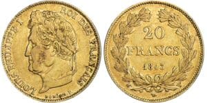 20 francs Louis-Philippe Ier tête laurée - 1843 W (Lille) 20 francs Louis-Philippe Ier tête laurée - 1843 W (Lille)