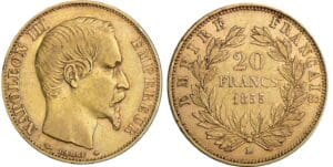 20 francs Napoléon III tête nue - 1855 BB (Strasbourg) levrette