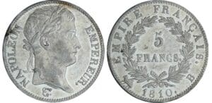 5 francs Napoléon revers empire - 1810 B (Rouen)