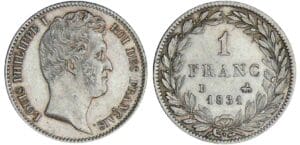 1 franc Louis-Philippe Ier tête nue - 1831 B (Rouen) 1 franc Louis-Philippe Ier tête nue - 1831 B (Rouen)