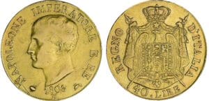 Italie - Règne d'Italie - 40 lire 1er type - tranche en relief - 1808 M (Milan)