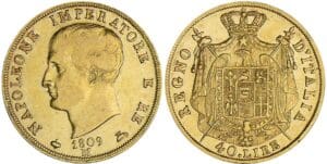 Italie - Règne d'Italie - 40 lire 2ème type - tranche en creux - 1809 M (Milan)