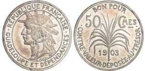 Guadeloupe et dépendances - 50 centimes 1903 - Piéfort Guadeloupe et dépendances - 50 centimes 1903 - Piéfort
