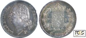 2 francs Louis XVIII au buste nu - 1822 A (Paris) 2 francs Louis XVIII au buste nu - 1822 A (Paris)