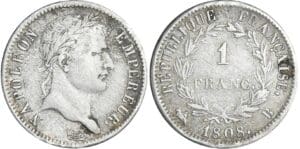 1 franc Napoléon revers république - 1808 B (Rouen) 1 franc Napoléon revers république - 1808 B (Rouen)