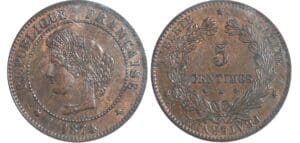 5 centimes Cérès - 1874 K (Bordeaux)