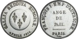 Louis XVIII - Visite de l'empereur autrichien François Ier - Module de la 5 francs 1814 Louis XVIII - Visite de l'empereur autrichien François Ier - Module de la 5 francs 1814