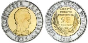 25 francs - 1935 essai en or et argent