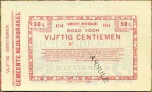Belgique - Spécimen annulé - Goed Voor 50 centimes (1914)