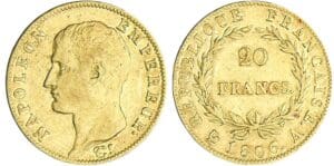 20 francs Napoléon Ier - calendrier grégorien 1806 A (Paris) 20 francs Napoléon Ier - calendrier grégorien 1806 A (Paris)