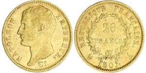 20 francs Napoléon Ier tête nue - type transitoire - 1807 A (Paris) 20 francs Napoléon Ier tête nue - type transitoire - 1807 A (Paris)