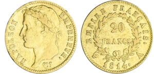 20 francs Napoléon revers empire - 1814 A (Paris)