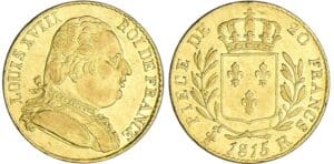20 francs Louis XVIII au buste habillé - 1815 R (Londres)
