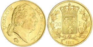20 francs Louis XVIII au buste nu - 1818 W (Lille)