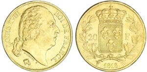 20 francs Louis XVIII au buste nu - 1818 W (Lille)